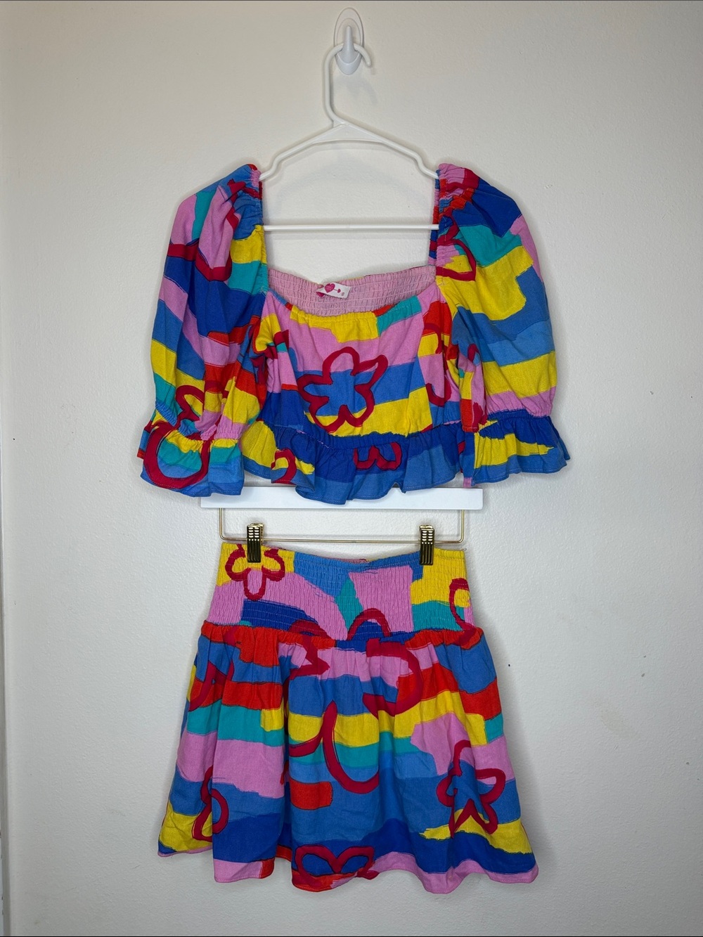 Buddy Love Multicolor Floral Stripe Two-Piece Set - Pink Blue Yellow Red